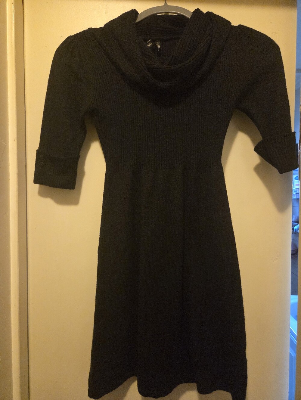 Takeout Black Long-Sleeve Cowl Neck Knit Dress